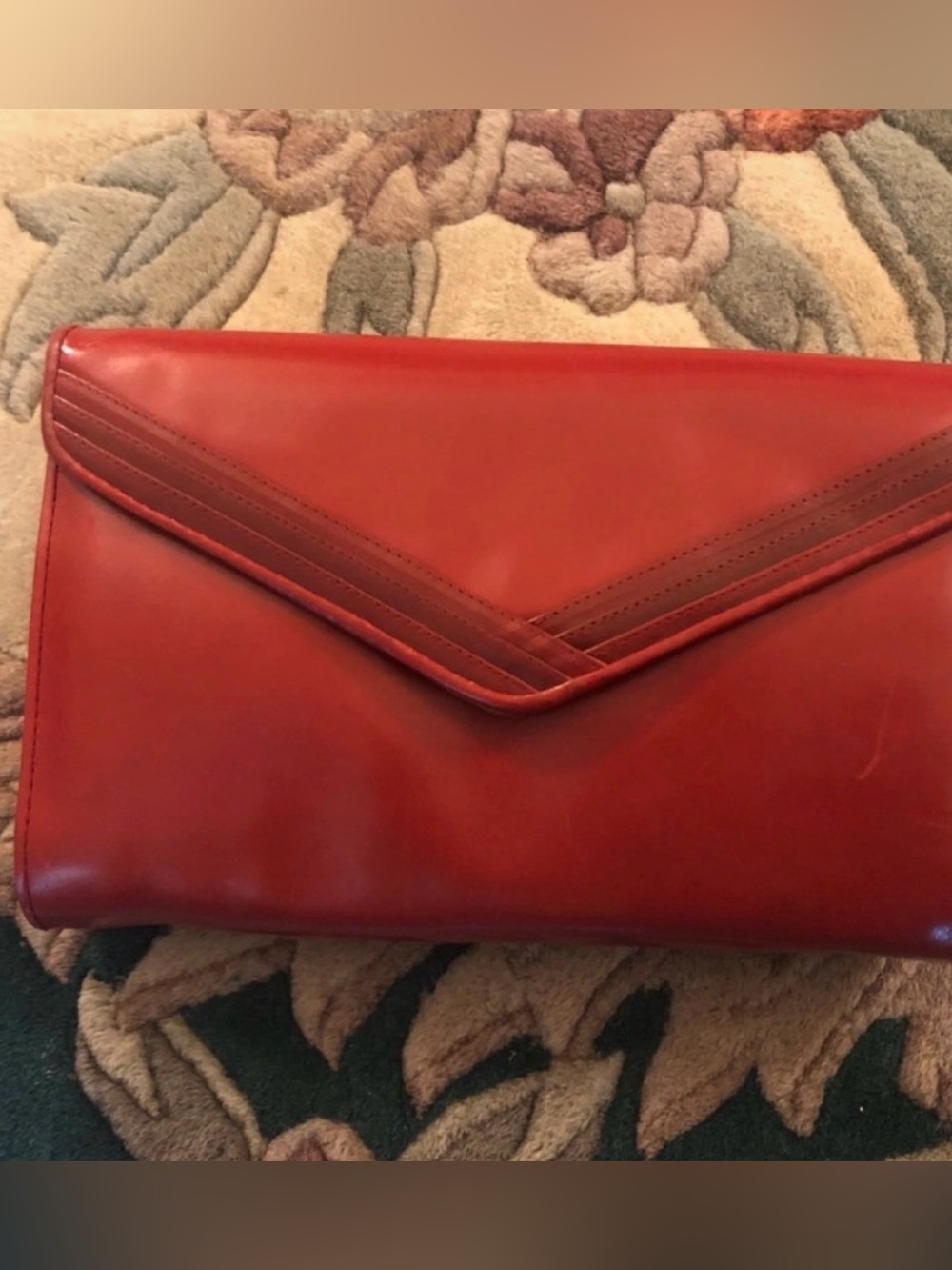 Brick Red Leather Clutch Handbag